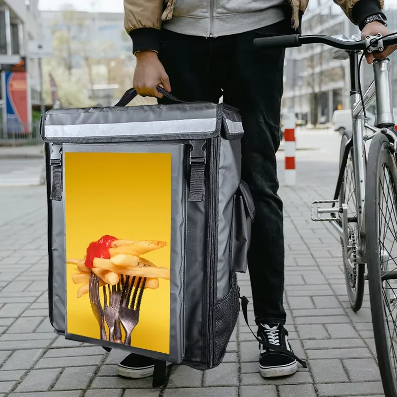 

Custom LED Advertising Display Digital Signs Fashionable Motorcycle GPS Remote Control Delivery Bag with Polyester Lining