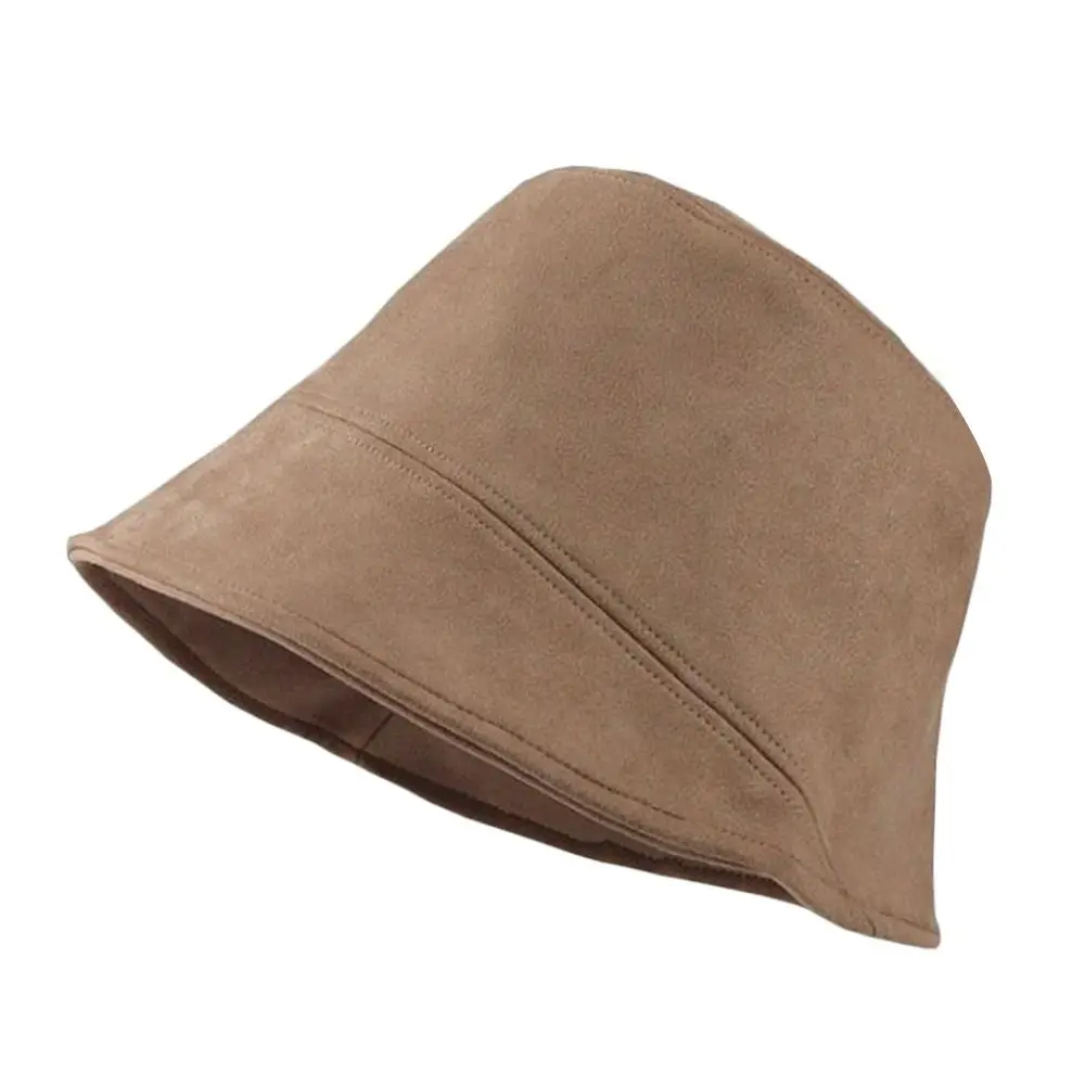 Outdoor Plush Bucket Hat Warm Suede Wool Panama Hat Soft Winter Fisherman Cap for Women