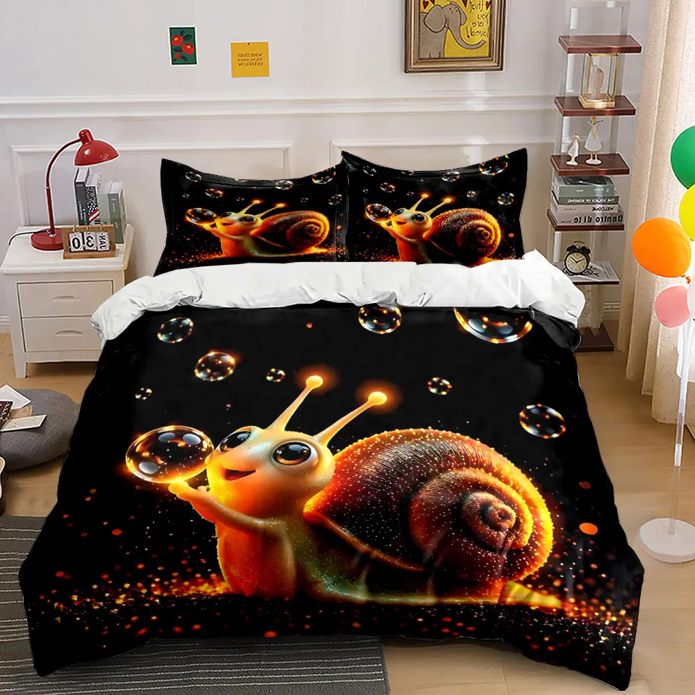 Deep seabed Smiling snail with bubbles Print Bedding Set 1 Duvet Cover 2 Pillowcases for Adult Children Luxury Gift Full Size