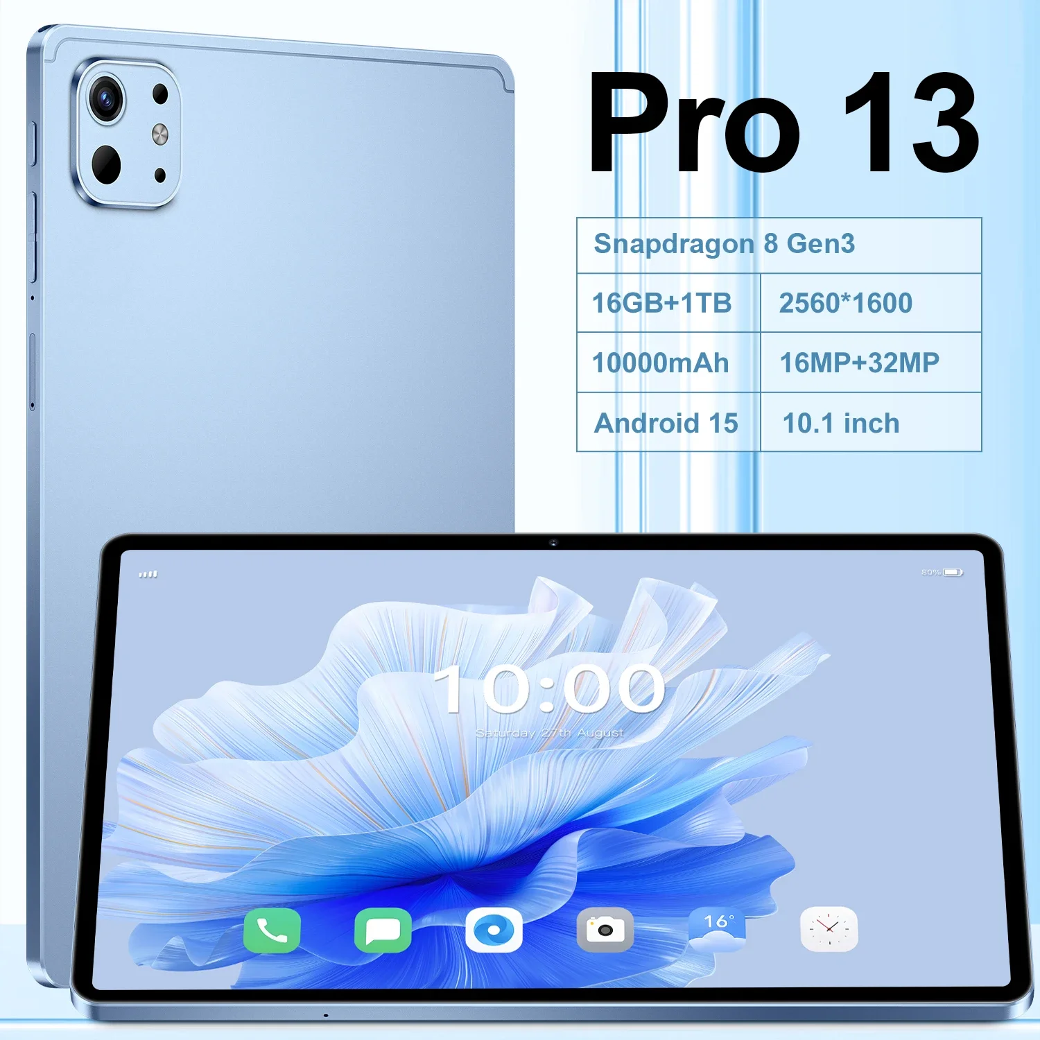 

2025 New Original 10.1" Tablet Pro13 22GB+2TB Android 15 Tablet PC 5G Dual SIM WiFi GPS Kids Children's Gaming Tablets Tab