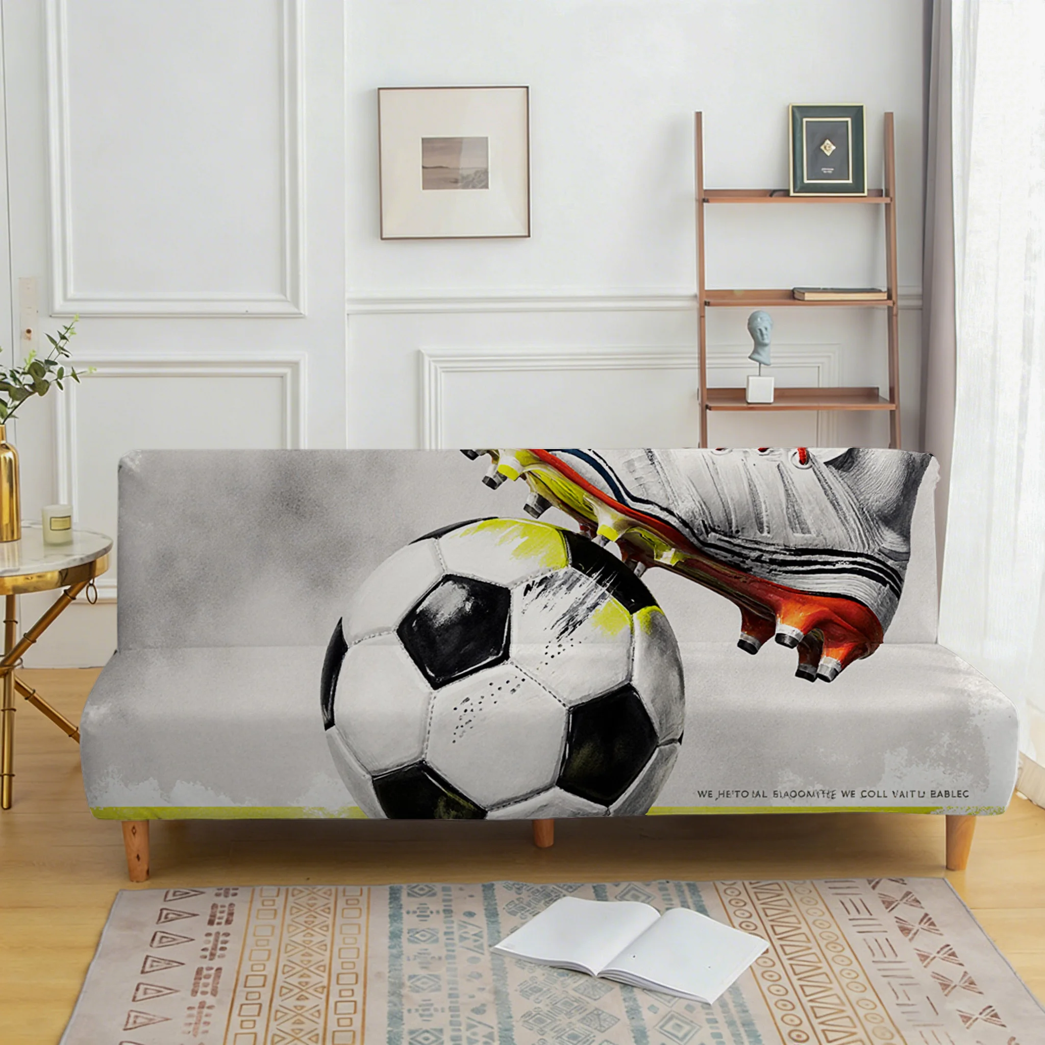 Dynamic football shoes pattern elastic sofa bed cover, living room sofa bed cover, dust-proof washable sofa bed cover