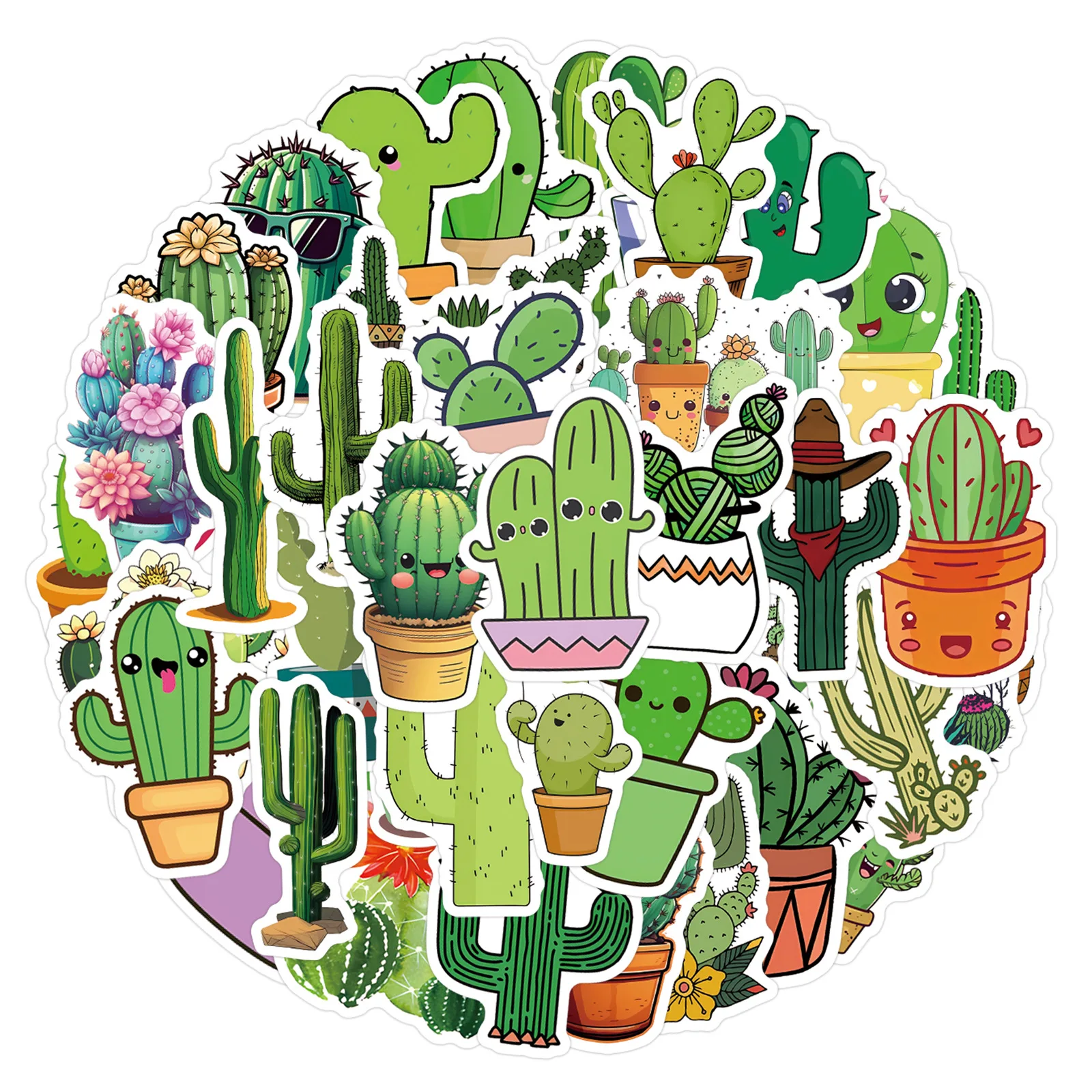 

55pcs Cartoon Green Plant Cactus Decorative Hand Account Stationery Water Cup Computer Waterproof Stickers