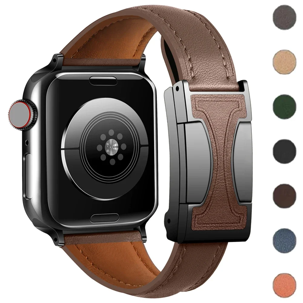 Cinturino in pelle per Apple Watch 10 46mm 42mm 45mm 41mm 44/40/38mm Bracciale magnetico iWatch Series 8 7 6 5 4 Se 9 Ultra2 49mm band