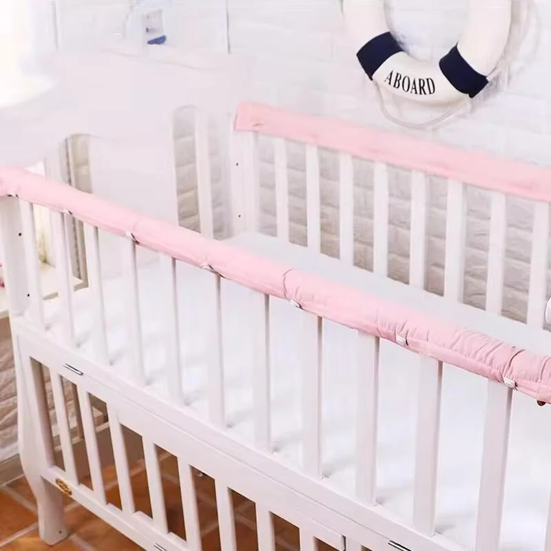 1 Pair Solid Color Long Strips Crib Thicken Protect Bumper Baby Anti-collision Head Cotton Bumper Newborn Crib Edge Cotton Pad