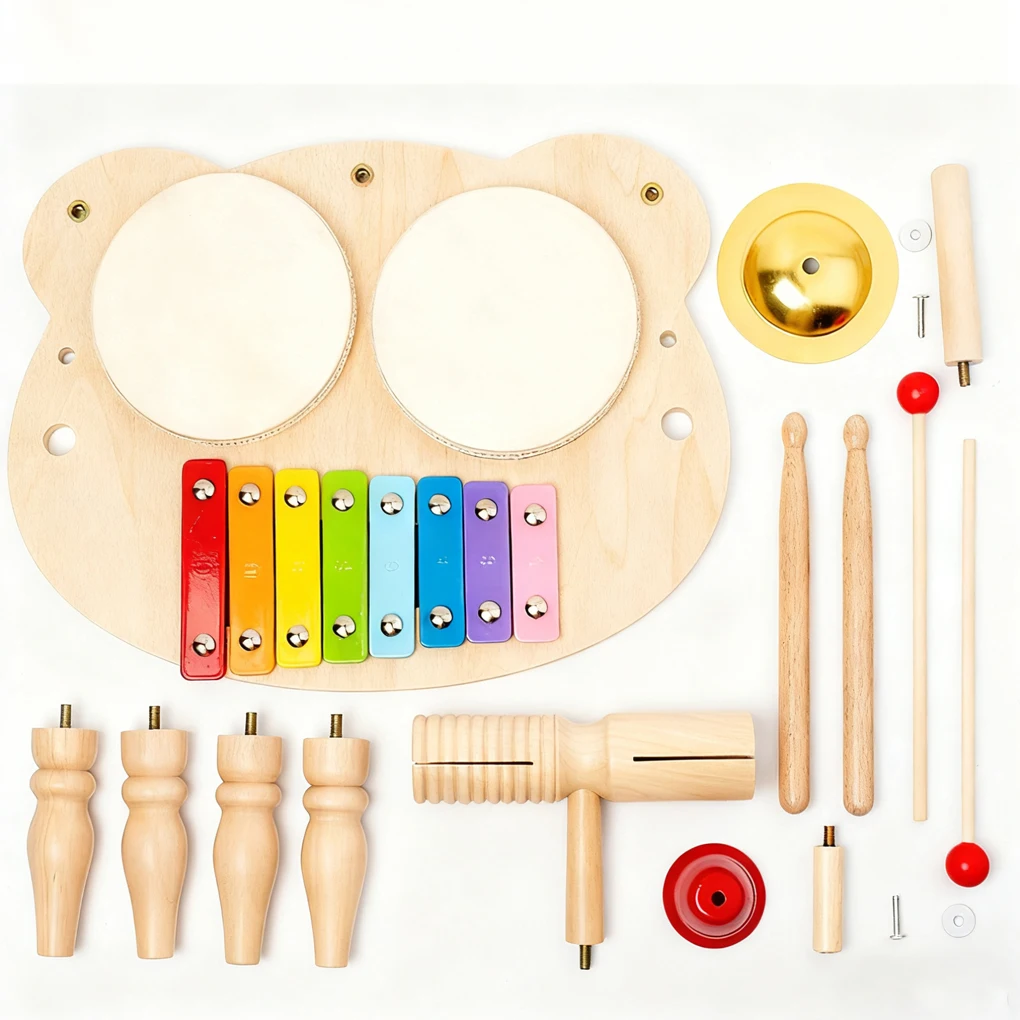 Conjunto de tambor xilofone de madeira para crianças montessori instrumentos musicais do bebê brinquedos conjunto de tambor instrumentos de percussão brinquedo musical presente
