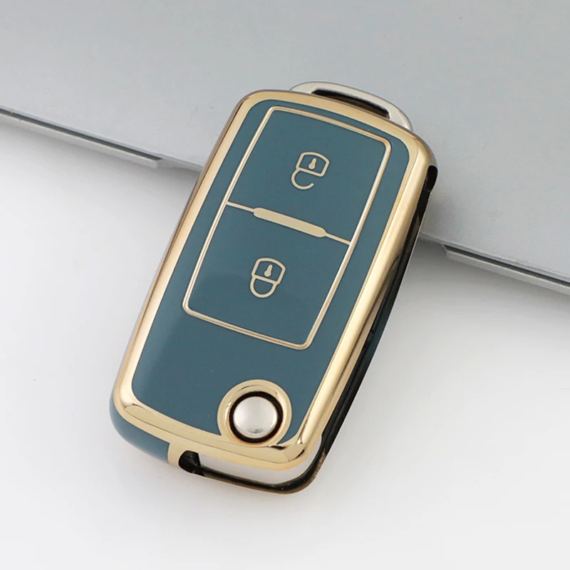 2 Buttons TPU Remote Flip Folding Car Key Shell Case for VW Volkswagen Golf 4 5 Passat B5 B6 Polo Touran Jetta Seat Skoda Shell