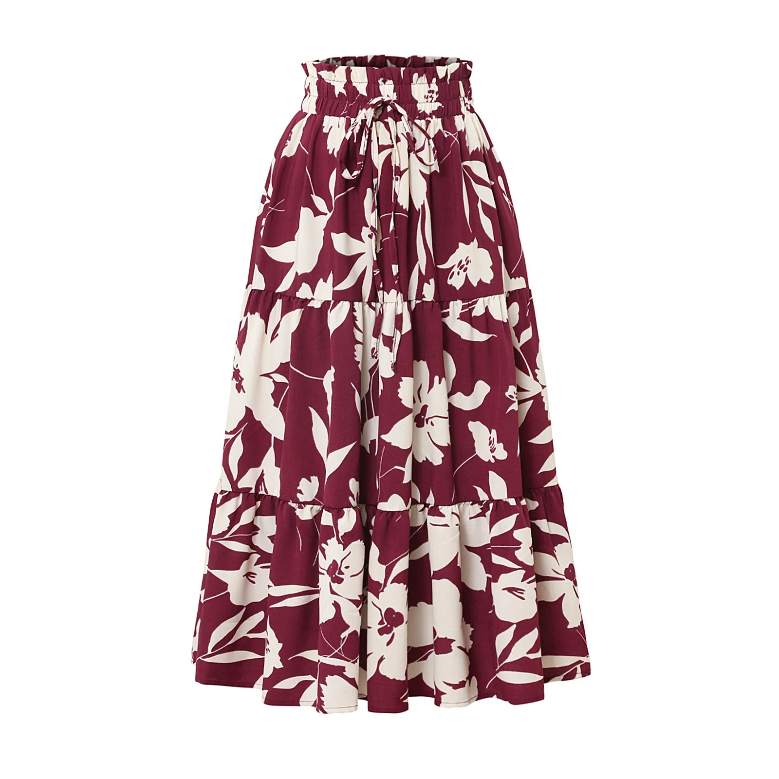 

Women's Fashion Pleated Floral Print Elastic Loose Dress Pleated Floral Print Drawstring Elastic Dress Female Casual Dress