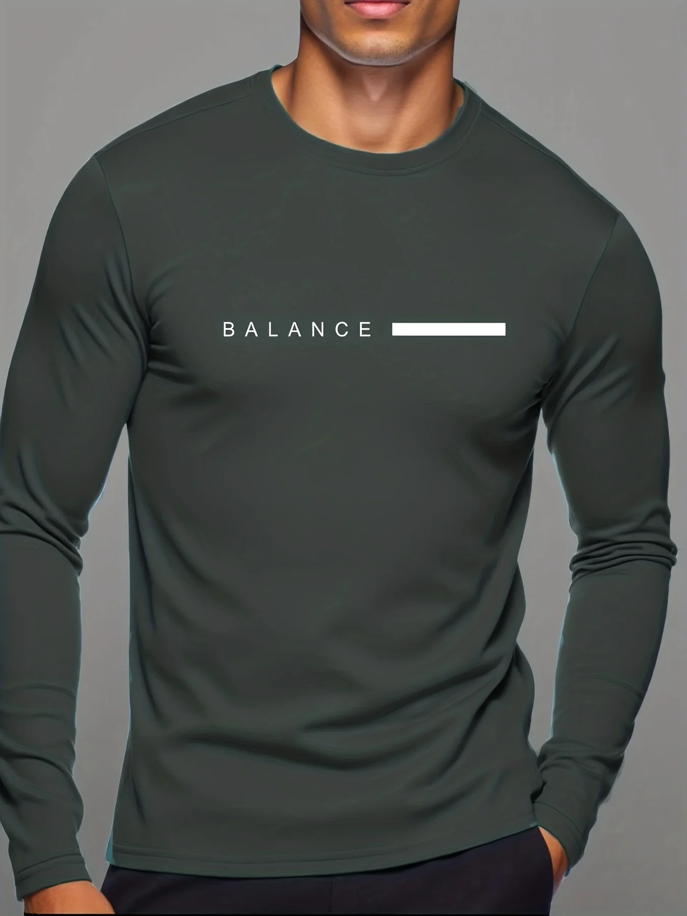 Autumn And Winter Men's Fashionable Daily Basic Style Letter Logo Casual Versatile Round Neck Warm Long Sleeved T-shirt Top