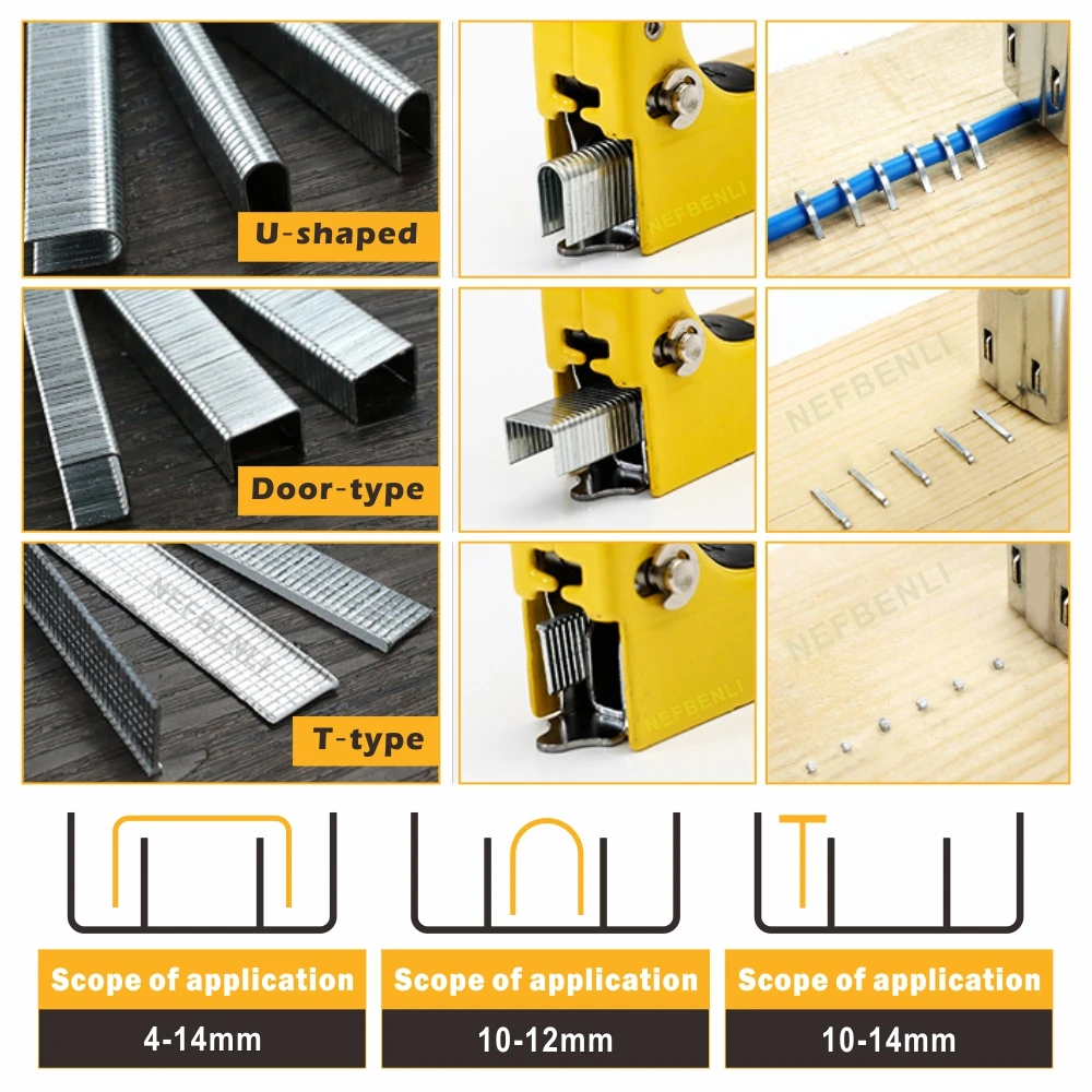 2000 Pcs U/Door/T Shaped Staples 12x6.3mm/11.2x8mm/10.1x2mm Nails for Staple Gun Air Furniture Stapler