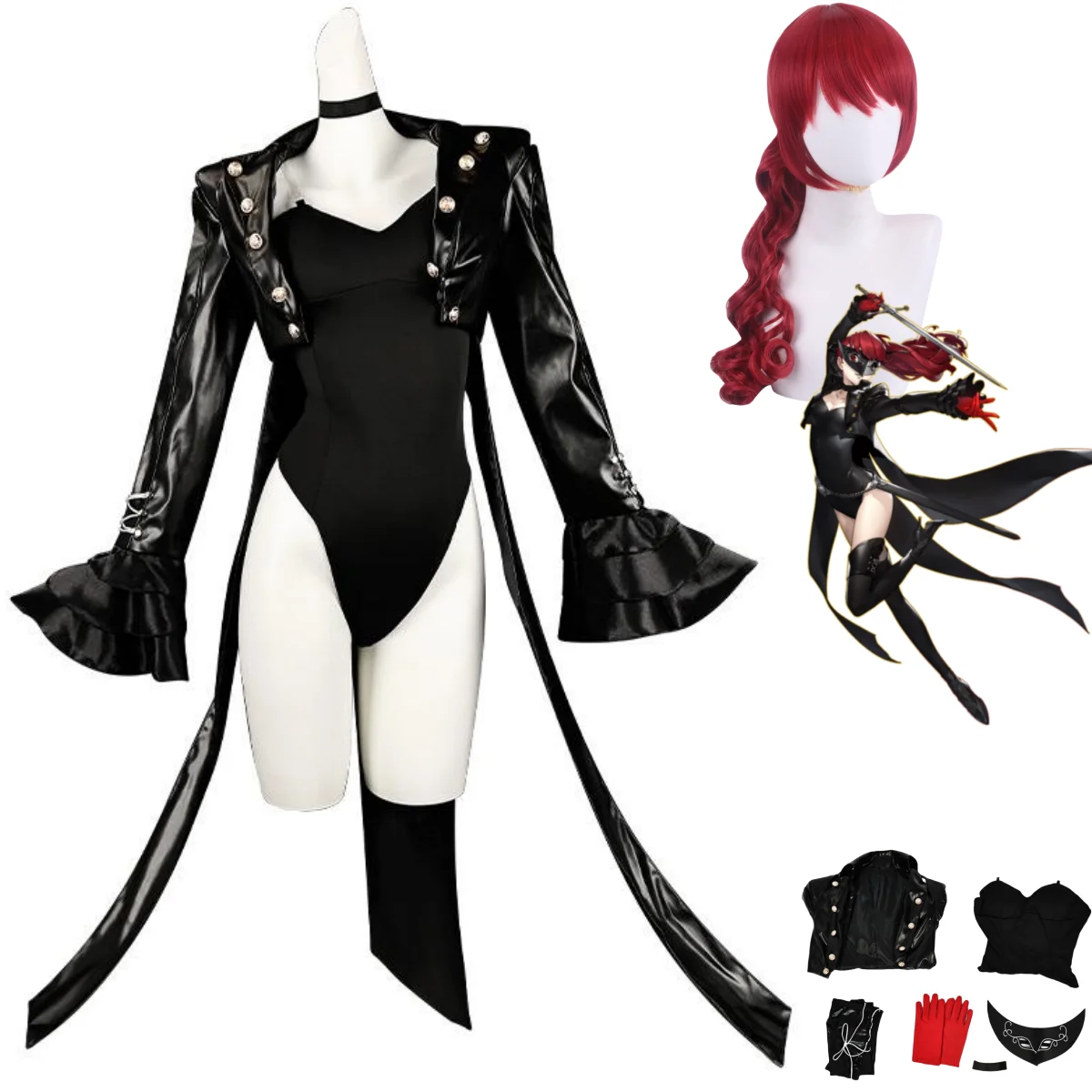 Game Persona 5 Royal Kasumi Yoshizawa Cosplay Costume P5R VIOLET Sumire Yoshizawa Wig Jumpsuits PU Coat Woman Sexy Party Suit