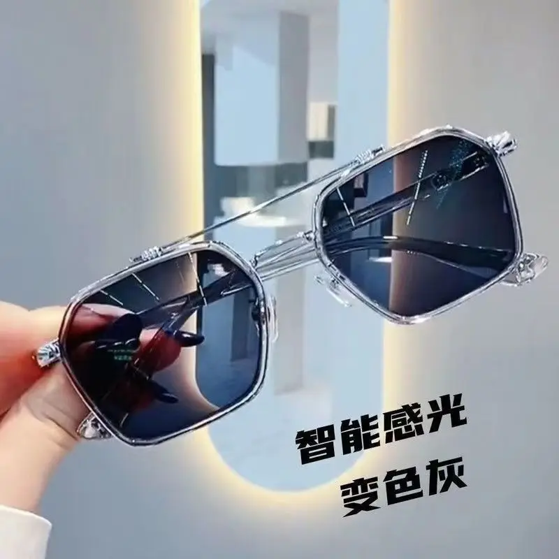 2024 Men's Outdoor UV-resistant Light-sensitive Color-changing Double-beam Sunglasses for Driving Men Sunglasses Vintage очки