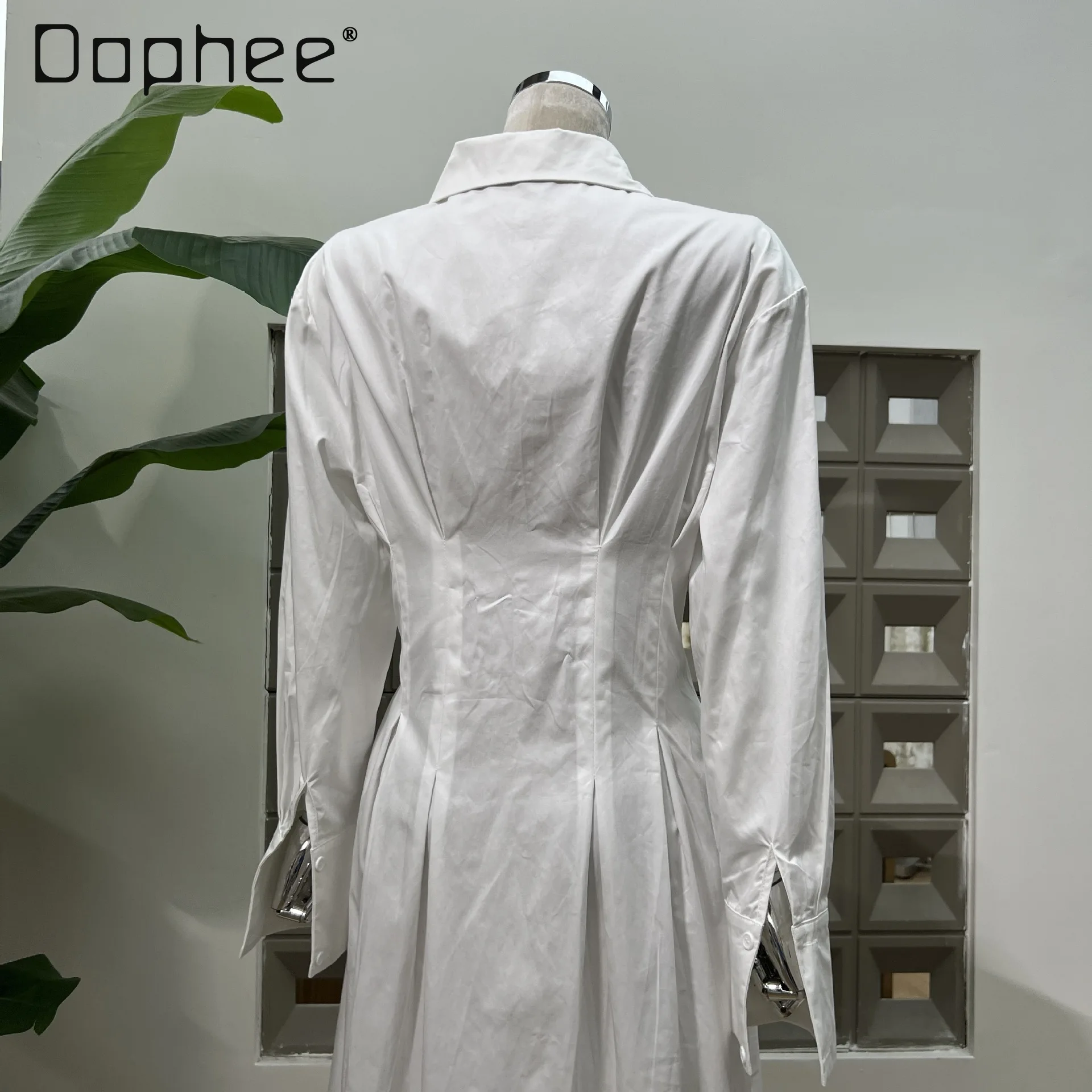 Französisch Elegante Mode Revers Langarm Einreiher Hemd Kleid Frauen Pendler Temperament Hohe Taille Schlank Mid-länge Kleid