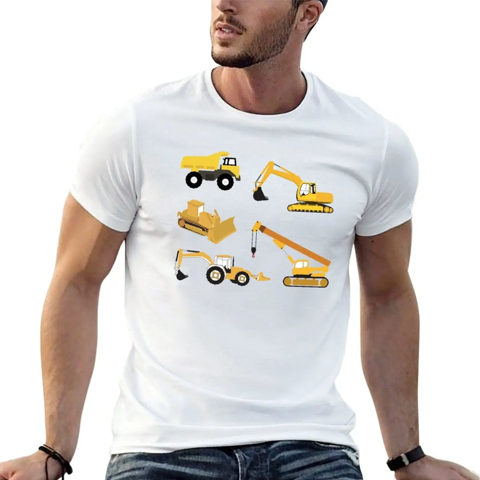 

Construction Trucks - Excavator, Crane, Bulldozer and Backhoe T-Shirt t shirts for man pack cotton man t shirt cotton T-Shirt