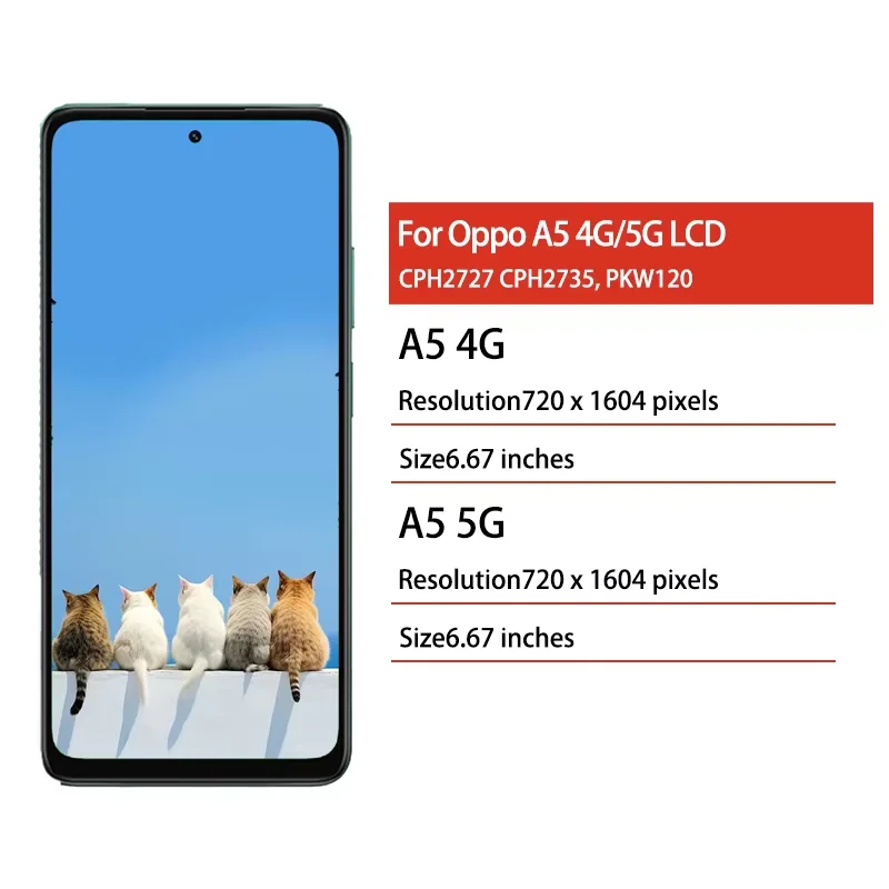 Ramka LCD do OPPO A5 5G CPH2735 PKW120, ekran wyświetlacza A5, ekran dotykowy digitizer do Oppo A5 4G LCD CPH2727 — zdjęcie produktu 2