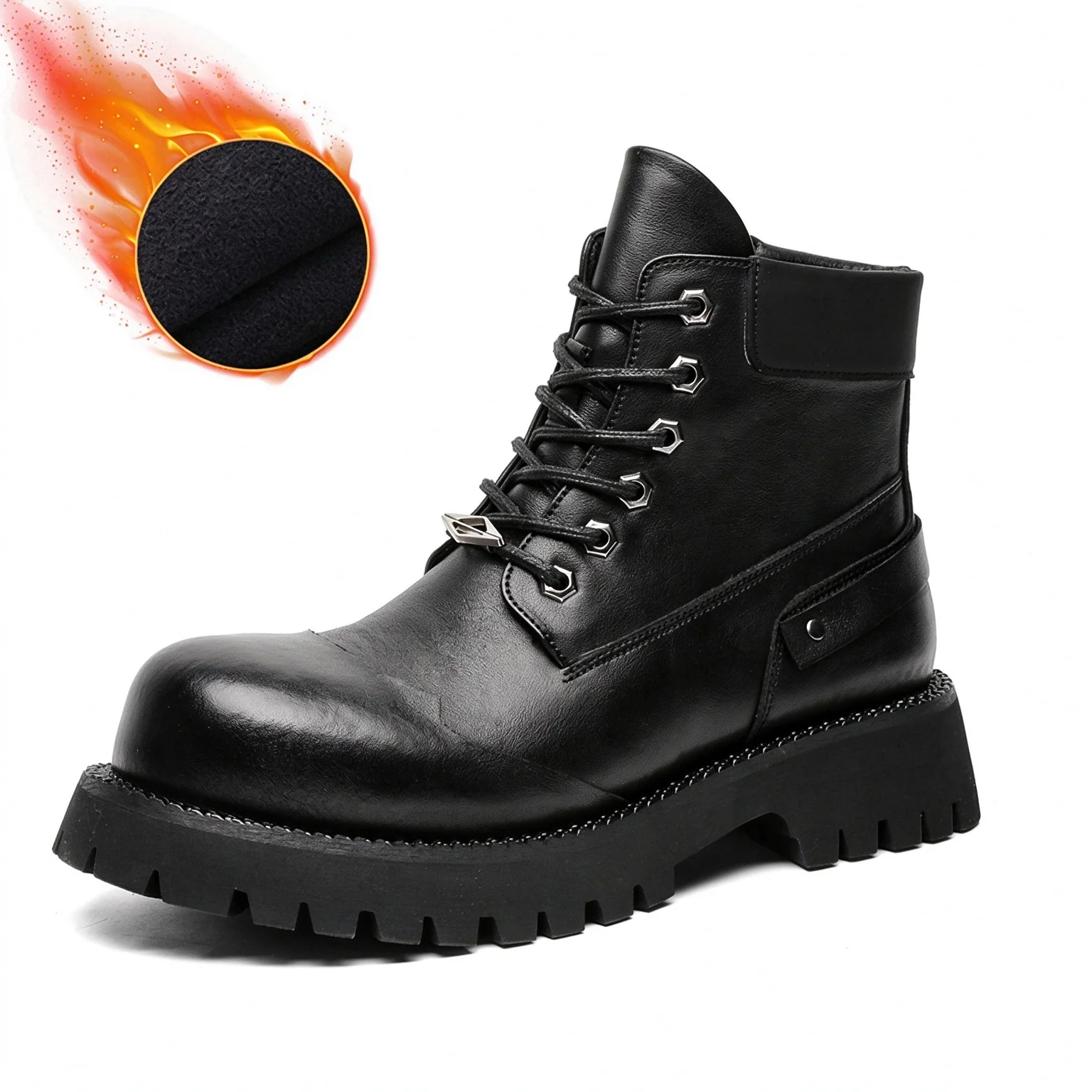 Men Lace Up Side Zipper High Top Boots Are Suitable for Street Wear Thick Soled Height Increasing Warm Daily Men Boots