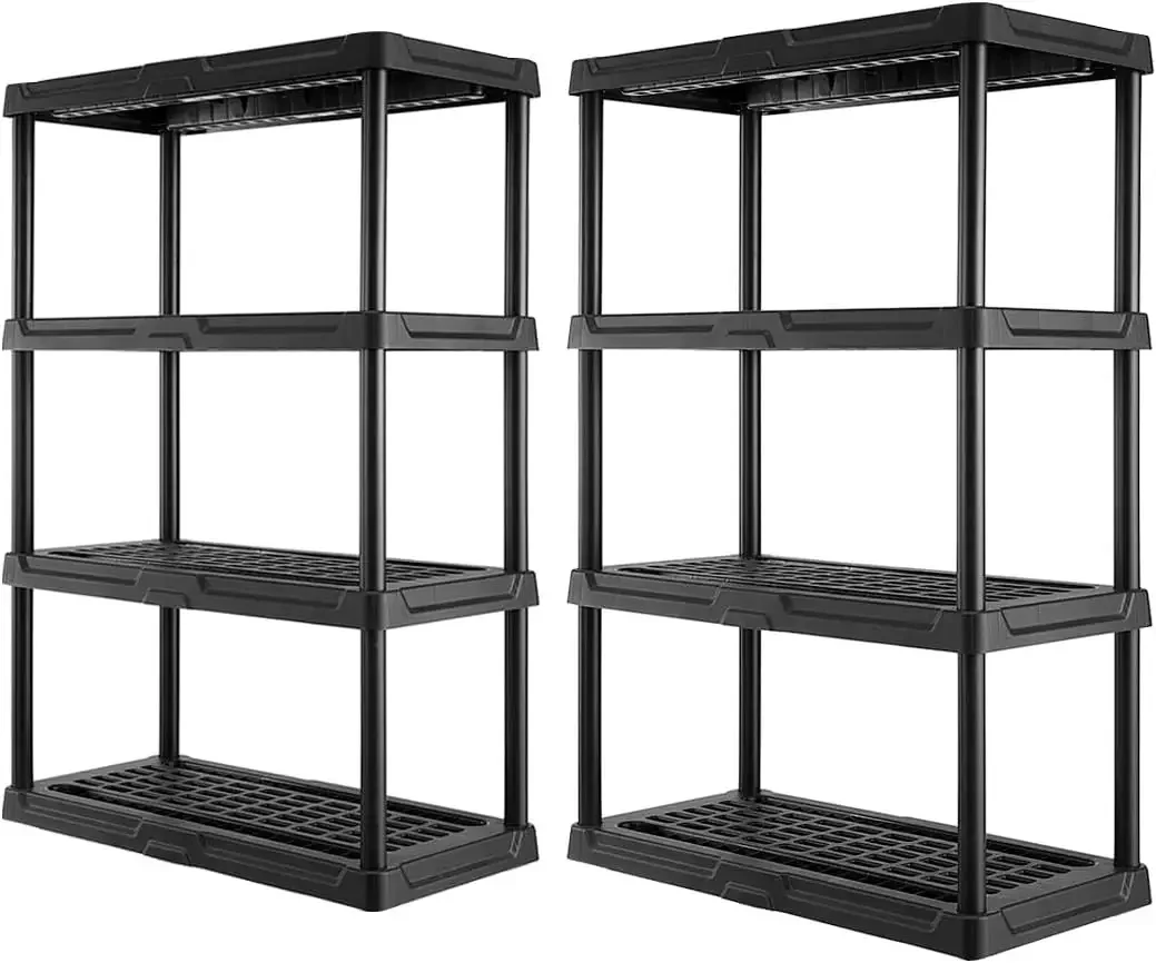 4-Tier Heavy Duty Plastic Storage Shelves for Garage, 2 Pack | Utility racks for garage, pantry, or closet organization, Easy as