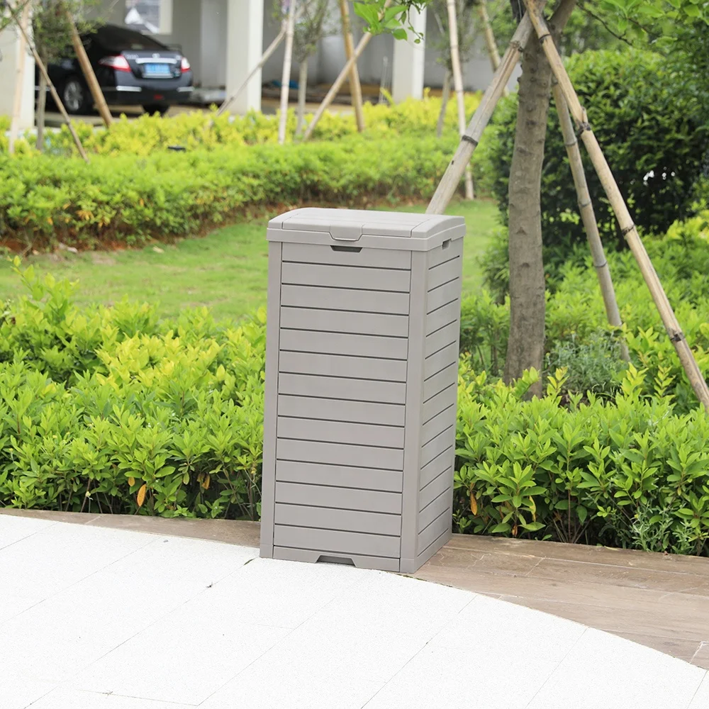 Plastic 38 Gallon for Patios Kitchens and Outdoor Entertain Used Composter Trash Can with Lid and Drip Tray