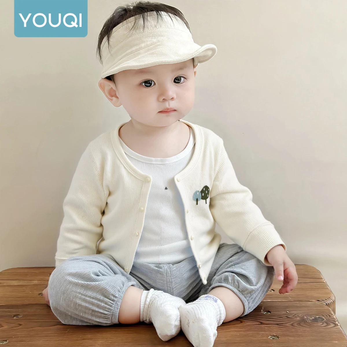 

【Youqi】Chinese Baby Outerwear for 0-2 Years Old, Spring and Autumn Baby Cardigan with Hidden Buttons, Children's Early Autumn Outing Cardigan Jacket Sweatshirt