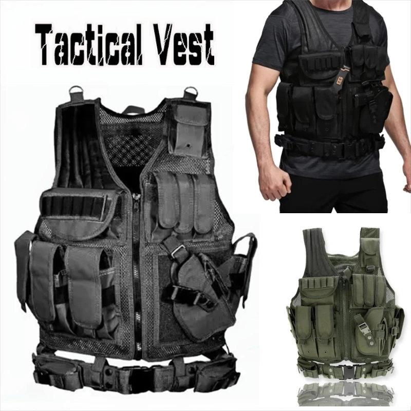 Adjustable Jacket Tactical Vest Multi-Pocket CS Game Airsoft Training Hunting Vest Accessories Hunting Security Clothes Swat