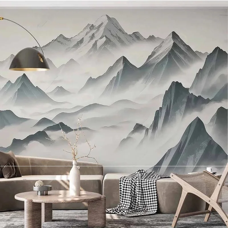 Custom Wallpaper Chinese Decorative Ink Landscape Painting Forest Art Living Room Sofa TV Background Wall Indoor Decor Mural