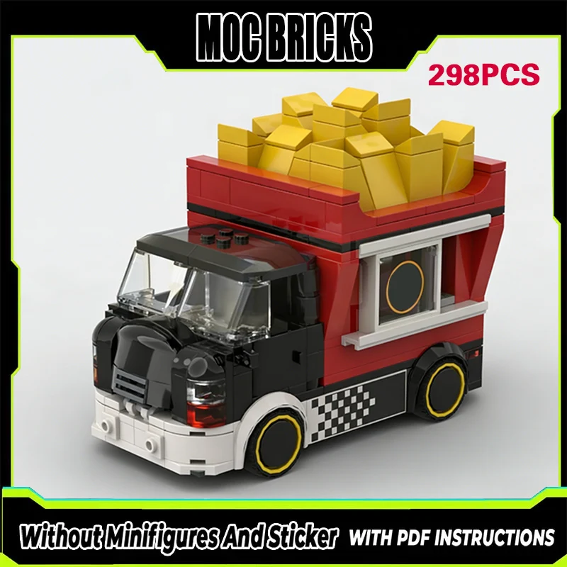 

Конструктор MOC: Модульный грузовик-фургон для еды (фри) в городском стиле. Технологичный подарок для детей на праздники. Набор для сборки.