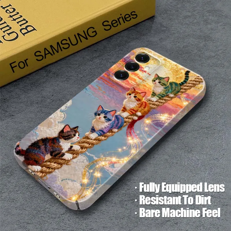

Cute Cats Rope Climb For Samsung Galaxy S25 S24 S23 S22 S21 Ultra Plus Edge FE 5G Feilin Protective Shell Phone Case