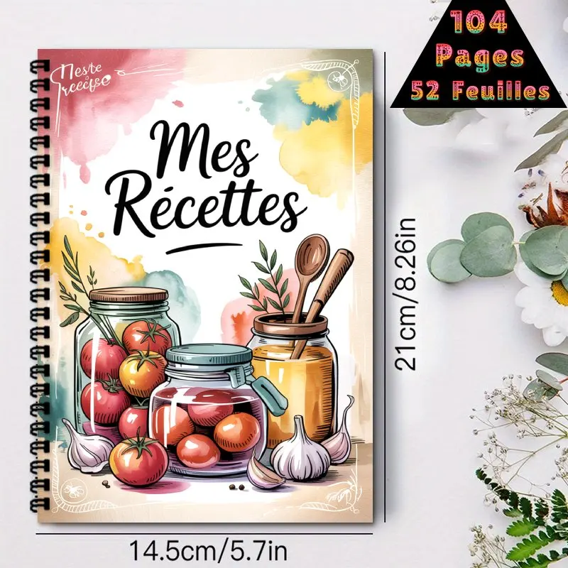 A5 French Special Recipe Book, Spiral Binding, Can Hold Up to 100 Recipes, Kitchen Organizer Notepad for Meal Planning & Cooking