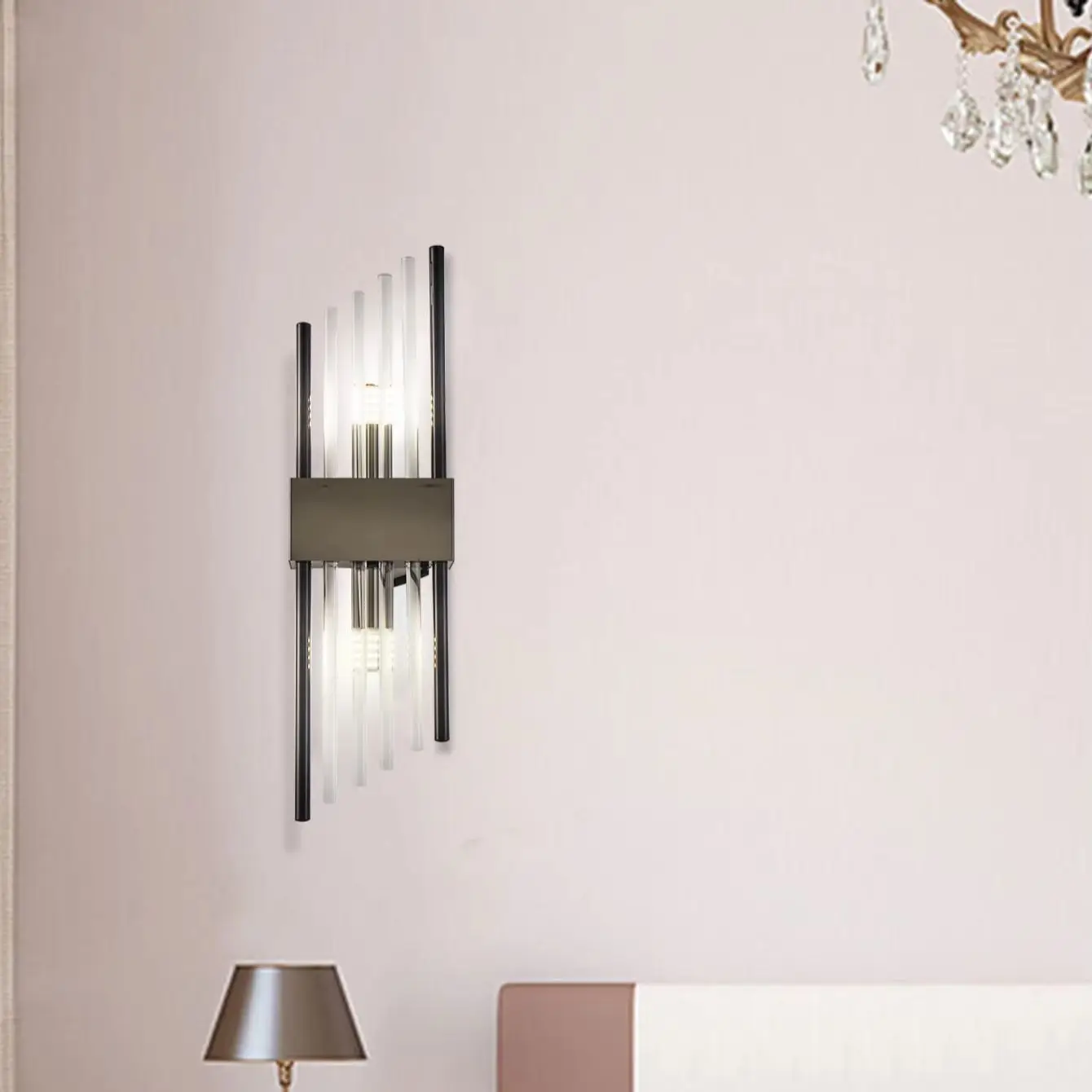 Lámpara de pared de latón y vidrio moderna, luz LED neutra de 110-240V, brillo que cambia de 3 colores, estilo escandinavo para sala de estar, dormitorio de Hotel