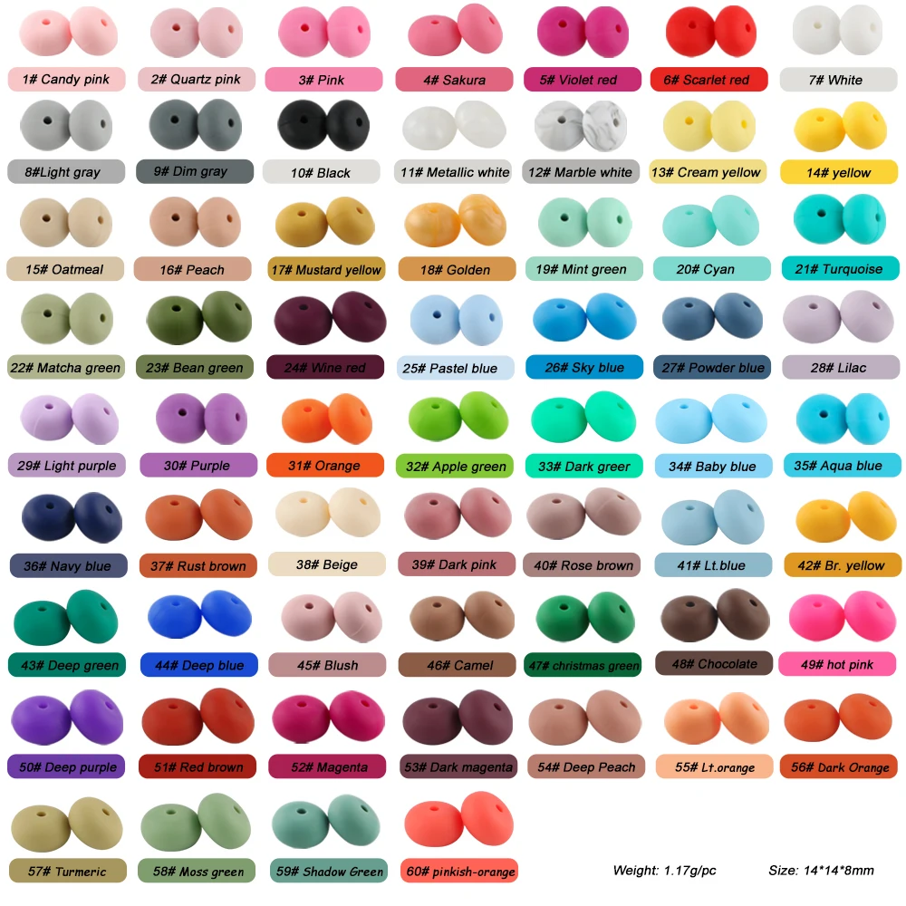 Sunrony, 80 Stück/Set, 14 mm, Abacus-Silikonperlen, linsenförmige, flache Perlen für die Schmuckherstellung, zum Basteln von Armbändern und als Dekorationszubehör. – Detail 3