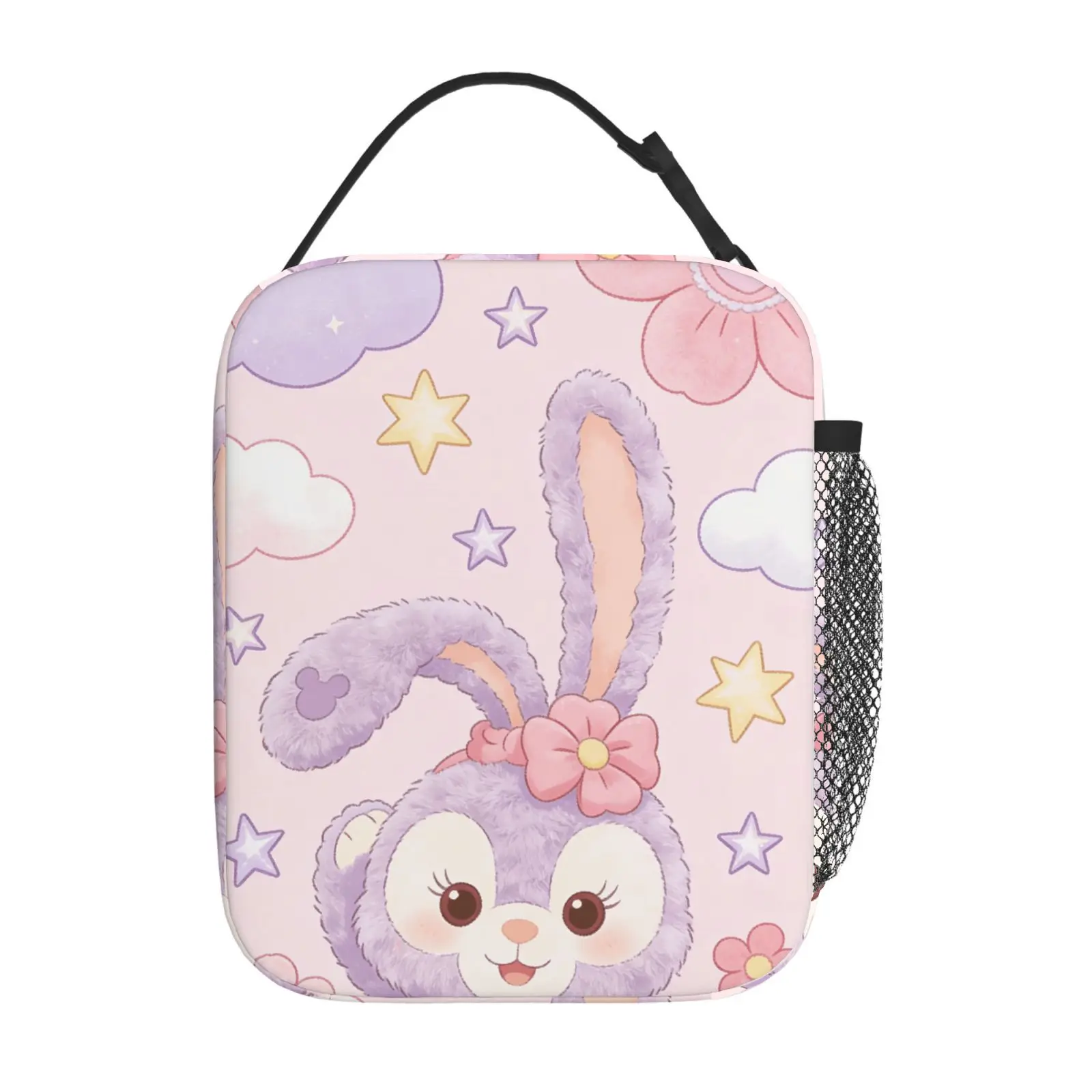 

1 шт. милая сумка для обеда с принтом StellaLou в розово-фиолетовых тонах, сумка для обеда для офисных работников, застежка-молния, ручка и боковой карман.