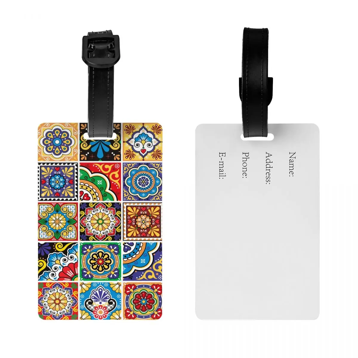 Custom Mexican Tiles Luggage Tag Privacy Protection Baggage Tags Travel Bag Labels Suitcase