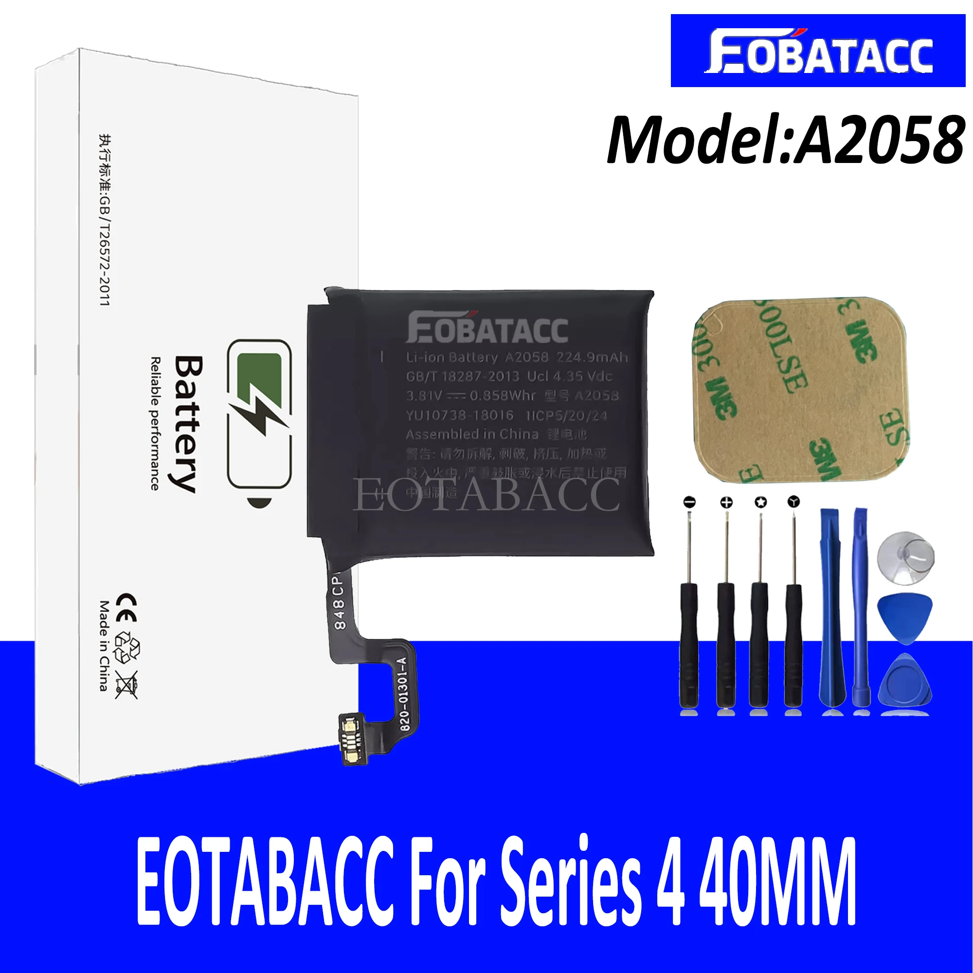 

EOTABACC Replacement battery A2058 For Apple Watch Series 4 40mm 224.9mAh A2058 A1975 A1977 battery + Tools