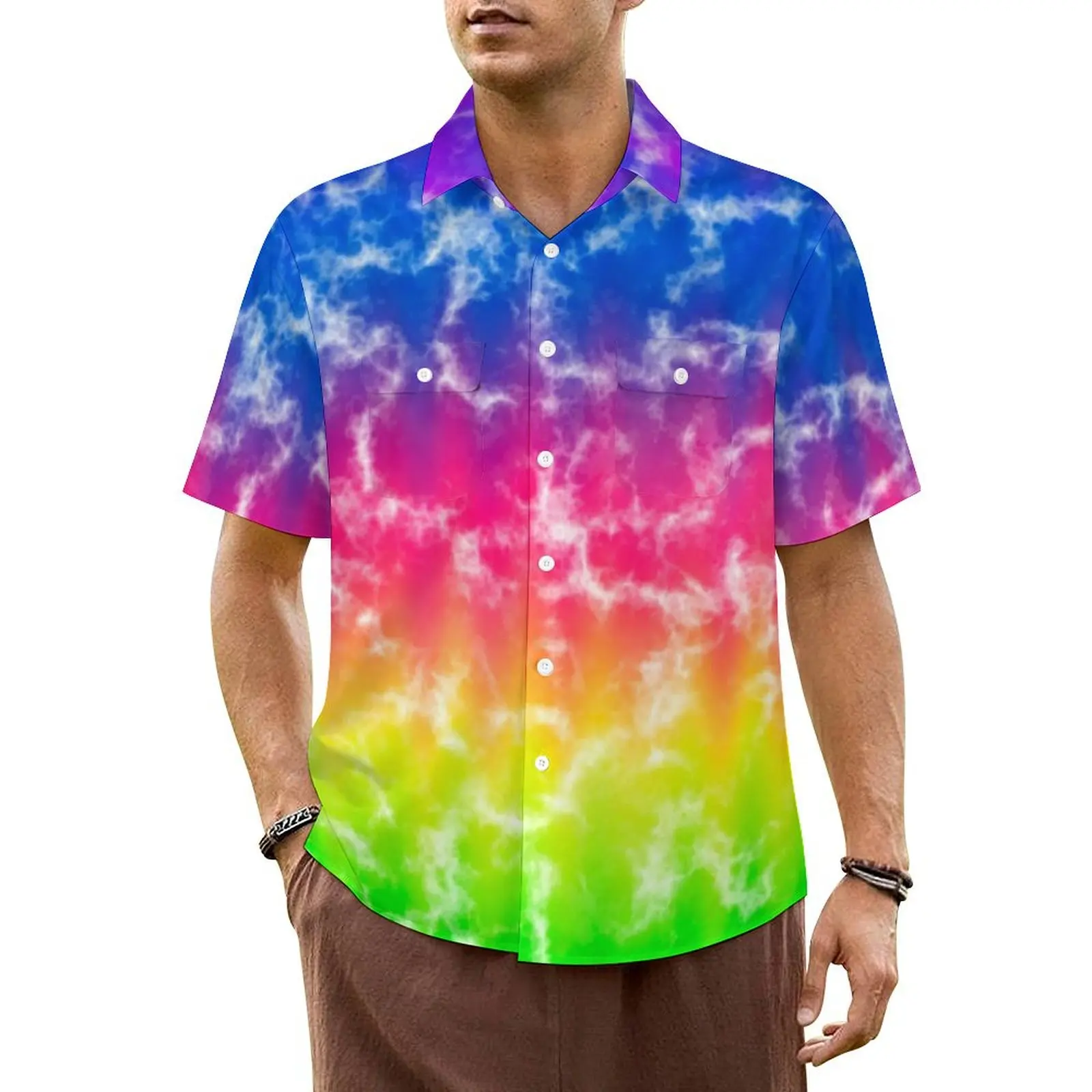 

Gradient Tie Dye Summer Shirt For Man Vacation Abstract Art Print Casual Shirts Short-Sleeve Streetwear Loose Oversized Blouses