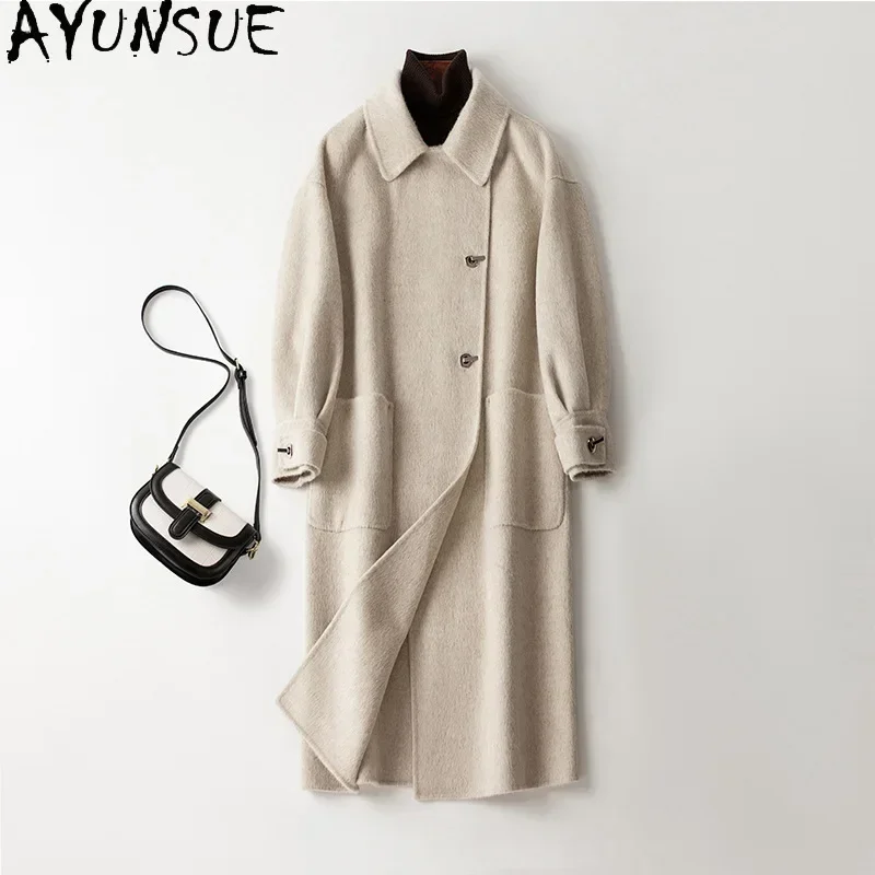 AYUNSUE Top Quality 10% Alpaca 90% Wool Coats for Women 2023 Autumn Winter Chic Loose Double-sided Woolen Jacket Abrigos Mujer