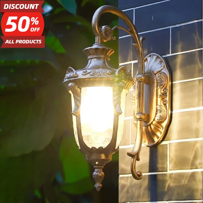 Bronze+Glass Outdoor Wall Light Fixtures Retro Porch Lamp Exterior Nighting Sconce House Front Door Garage Pati