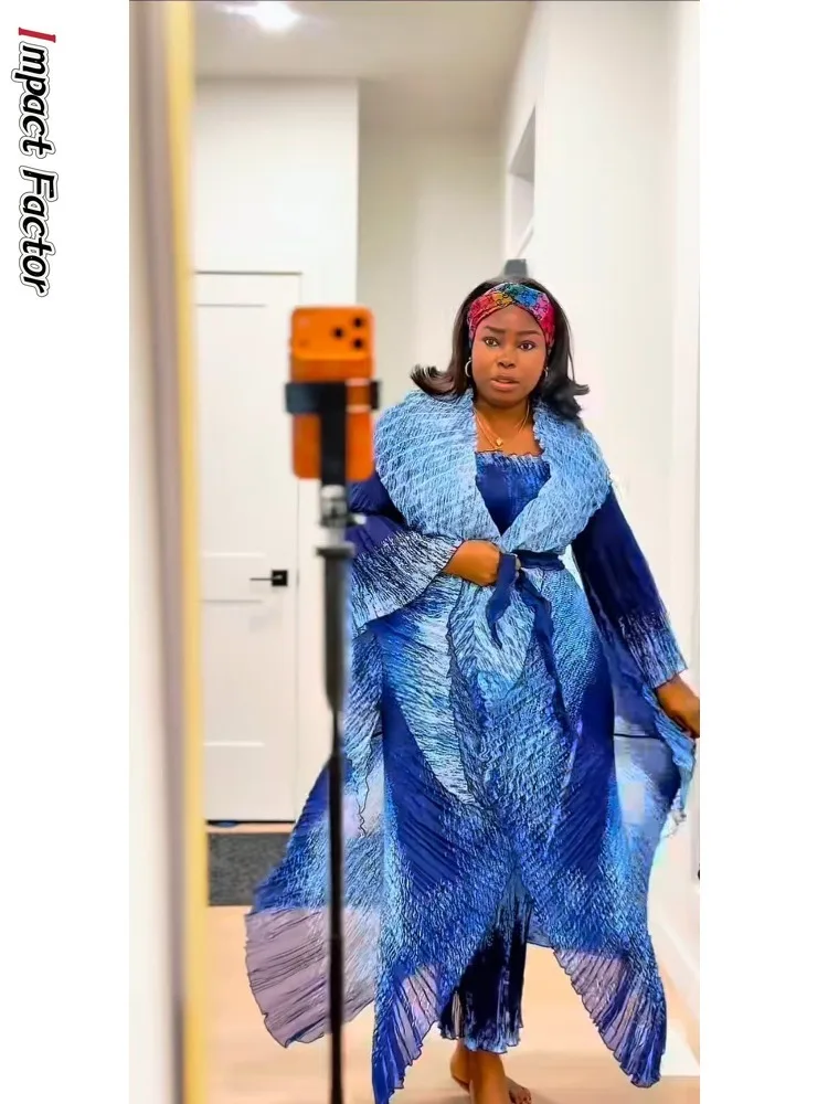 

Miyake Loose Fashion Women's Suit Pleated Suspender Skirt + Cape Jacket High-end Evening Dress Two-piece Set