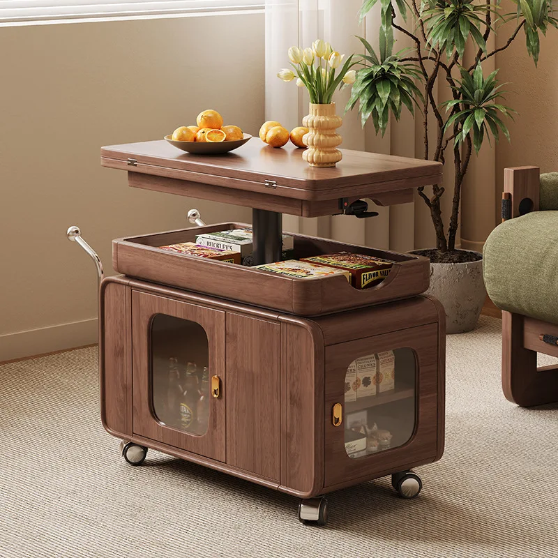 mobile cart solid wood tea table tea table small apartment living room multi-functional dining table sofa side cabinet