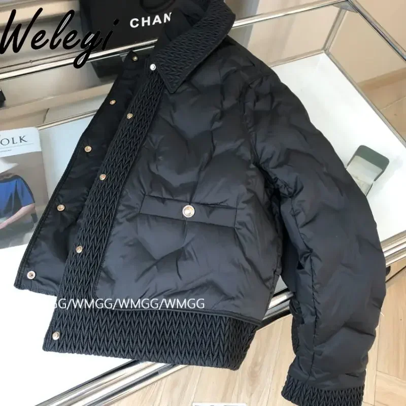 Chaqueta acolchada negra corta y cálida para mujer, ropa nueva de invierno, abrigo corto cálido con plumón de pato blanco 90 ligero francés para