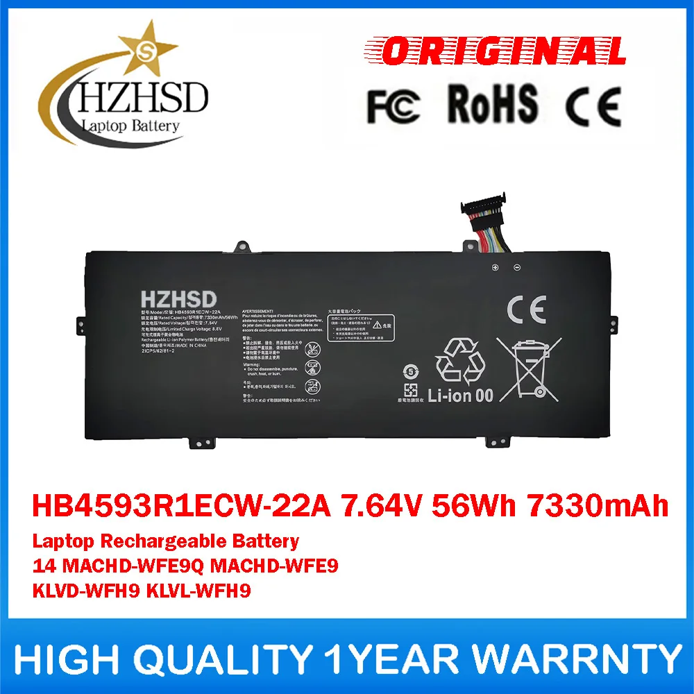 HB4593R1ECW-22A 7.64V 56Wh 7330mAh Genuine Original Laptop Battery For HUAWEI MateBook 14 MACHD-WFE9Q MACHD-WFE9 KLVD-WFH9