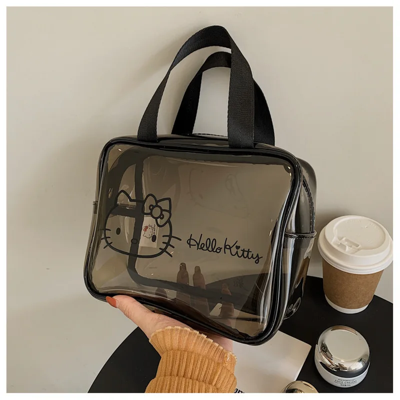 Nuova vendita calda Hello Kitty Borsa per trucco trasparente genuina Organizzatore Borsa per cosmetici a prova di acqua a mano Borsa per il lavaggio Sanrio Borsa da toilette