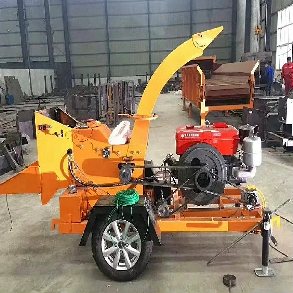 Mobile Self Feeding Wood Chipper Shredder Diesel/Petrol Engine Motor Pump Gear 32HP 22-74KW 1000-5000kg/h Capacity Easy