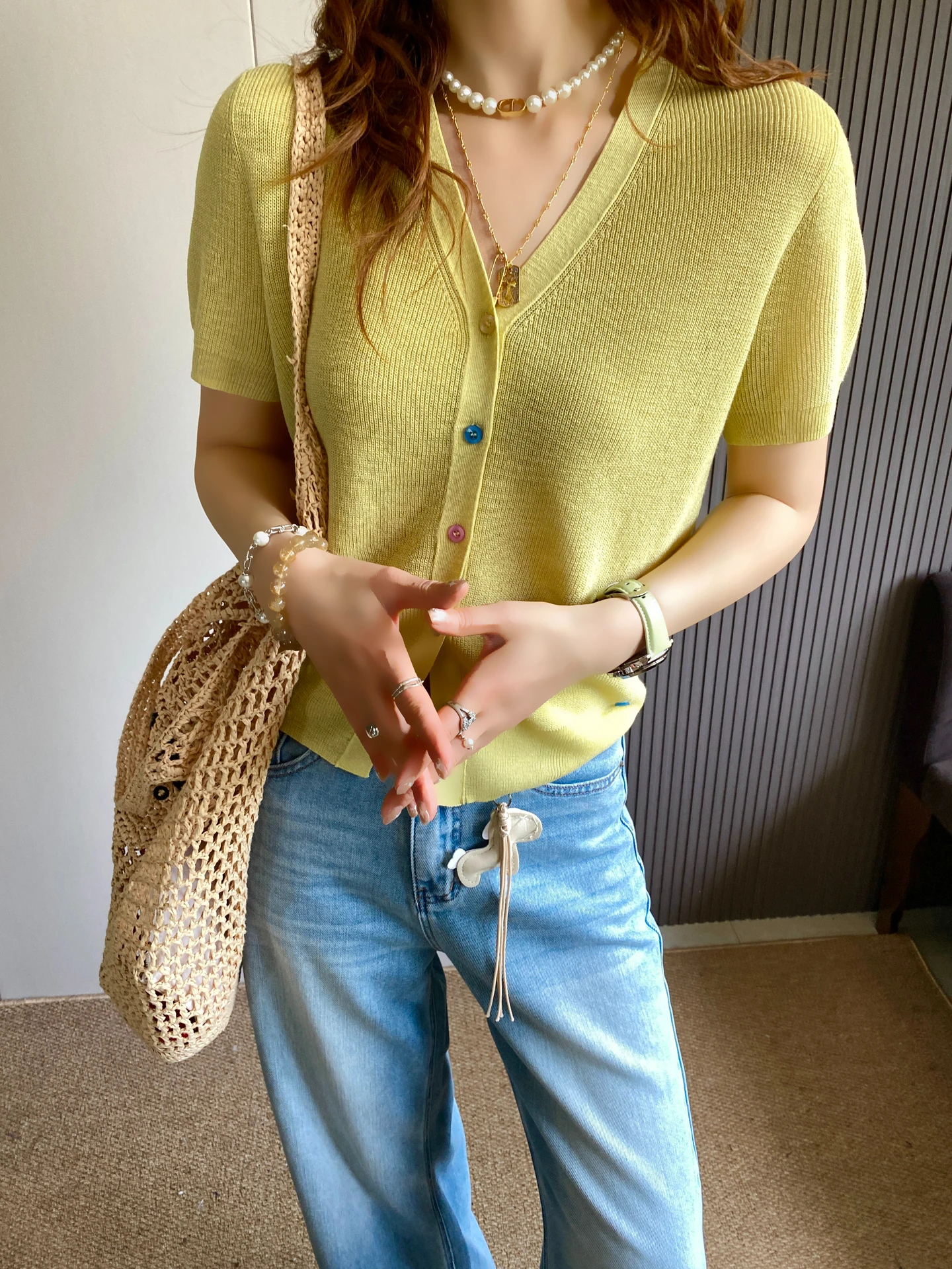 

V-Ne ort Sve Knitted Open Cardigan Women's Summer New Design Slimming Knitted irt Korean Sle Loose Fit Soft