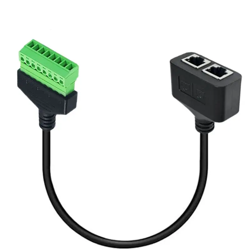 Double RJ45 Female 8P8C Network Port to 8-Core Soldering Free Terminal Line Cat6 Network Pure Copper Straight Through Line 25cm