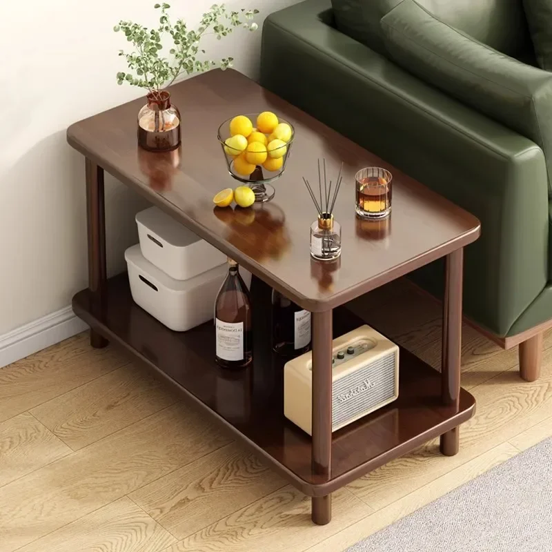 Sofa side table Solid wood coffee table Movable living room HomeSide cabinet Simple small square table Shelfsturdy and durable