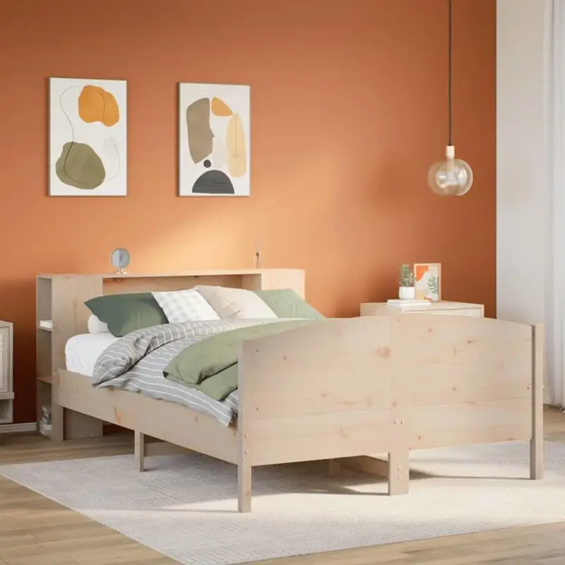 Bücherregalbett ohne Matratze 135x190 cm aus massivem Kiefernholz