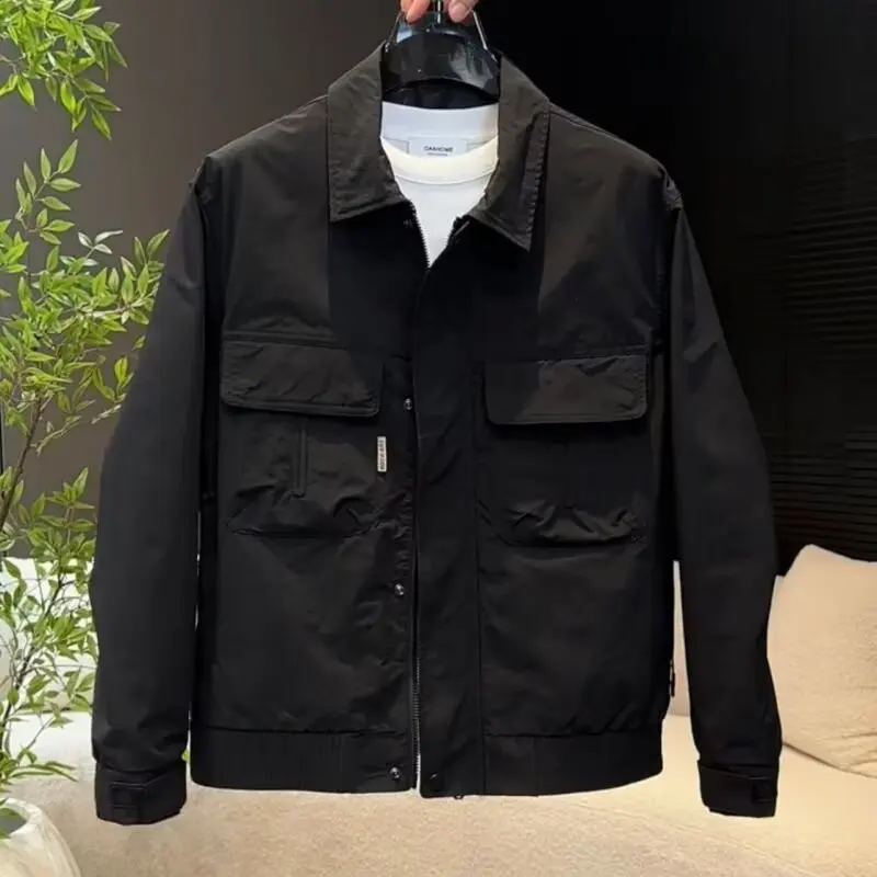 

Spring Autumn New Sle Casual Loose Men's Jaet Coat with Big kets Simple Faion Versatile Workwear Turn-down Collar