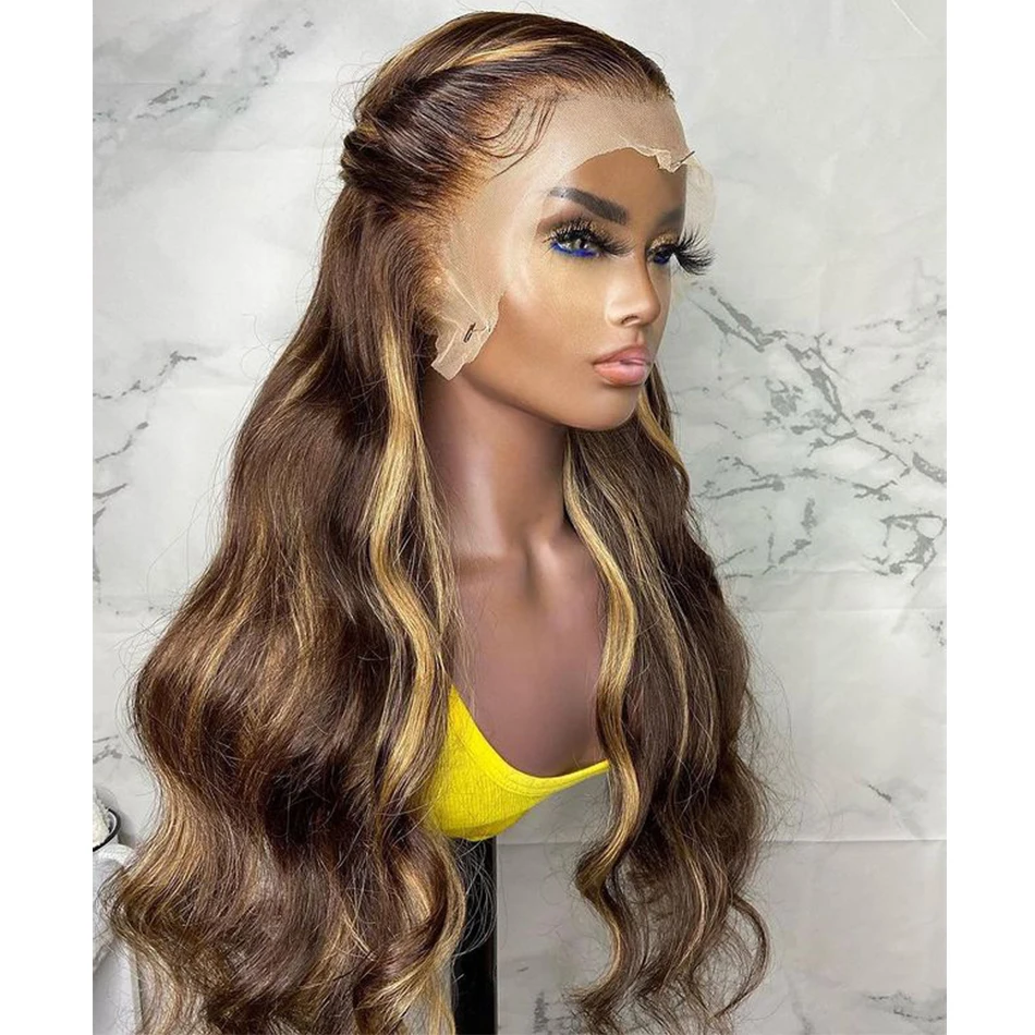 

Natural Hairline Soft Preplucked Glueless Highlight Blonde Body Wave 26“Long 180 Density Lace Front Wig For Black Women Babyhair