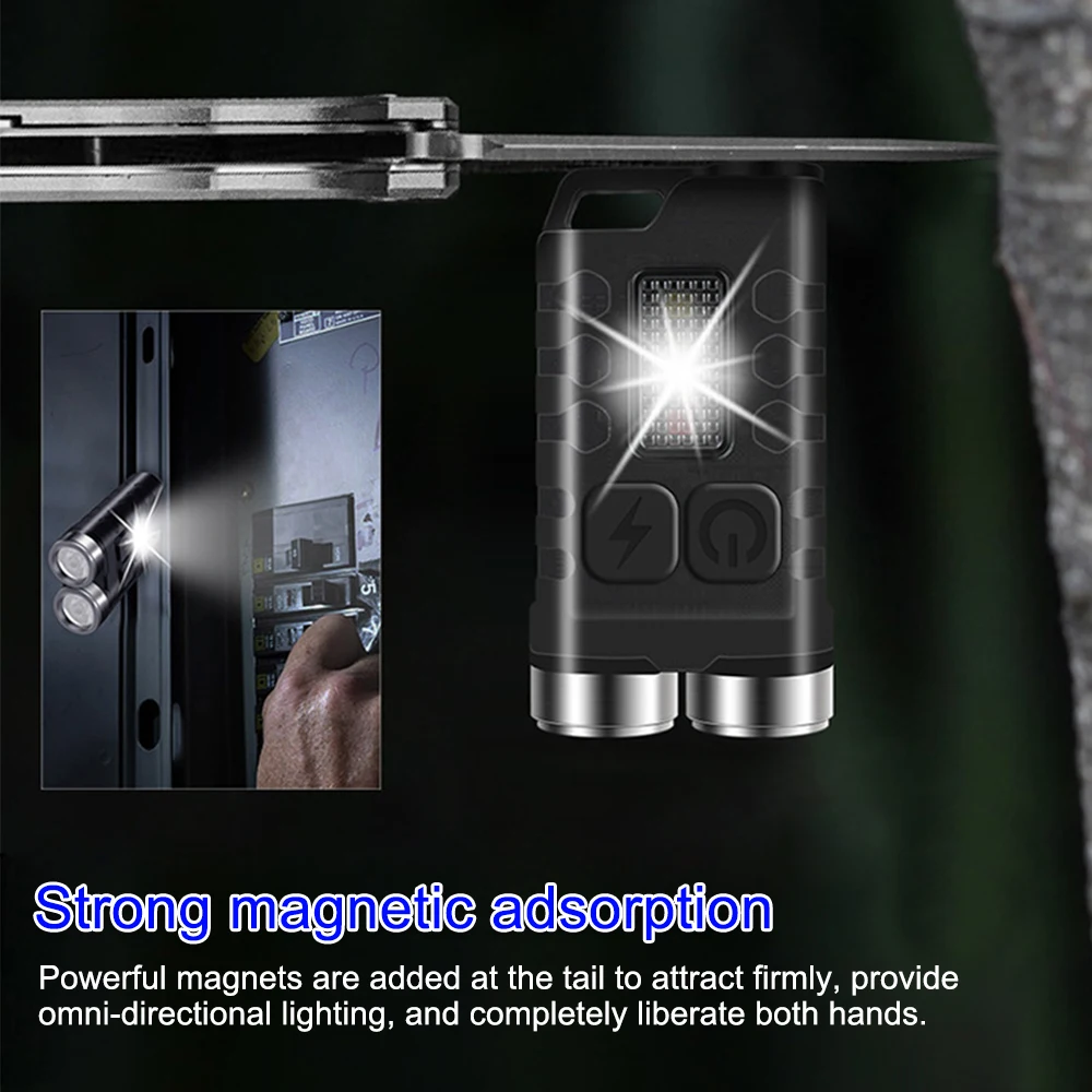 Ultra Bright Mini Pocket Magnetic LED Flashlight Keychain Flashlight EDC Flashlight Torch Type-C Rechargeable Camping Lantern