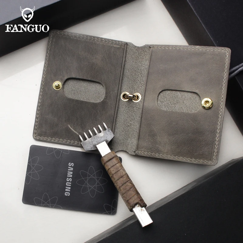 Handmade Genuine Leather Card Holder Pouch Fashion Credit Cards Slot Coin Purse Portable Storage Work Id Card Badge Pocket