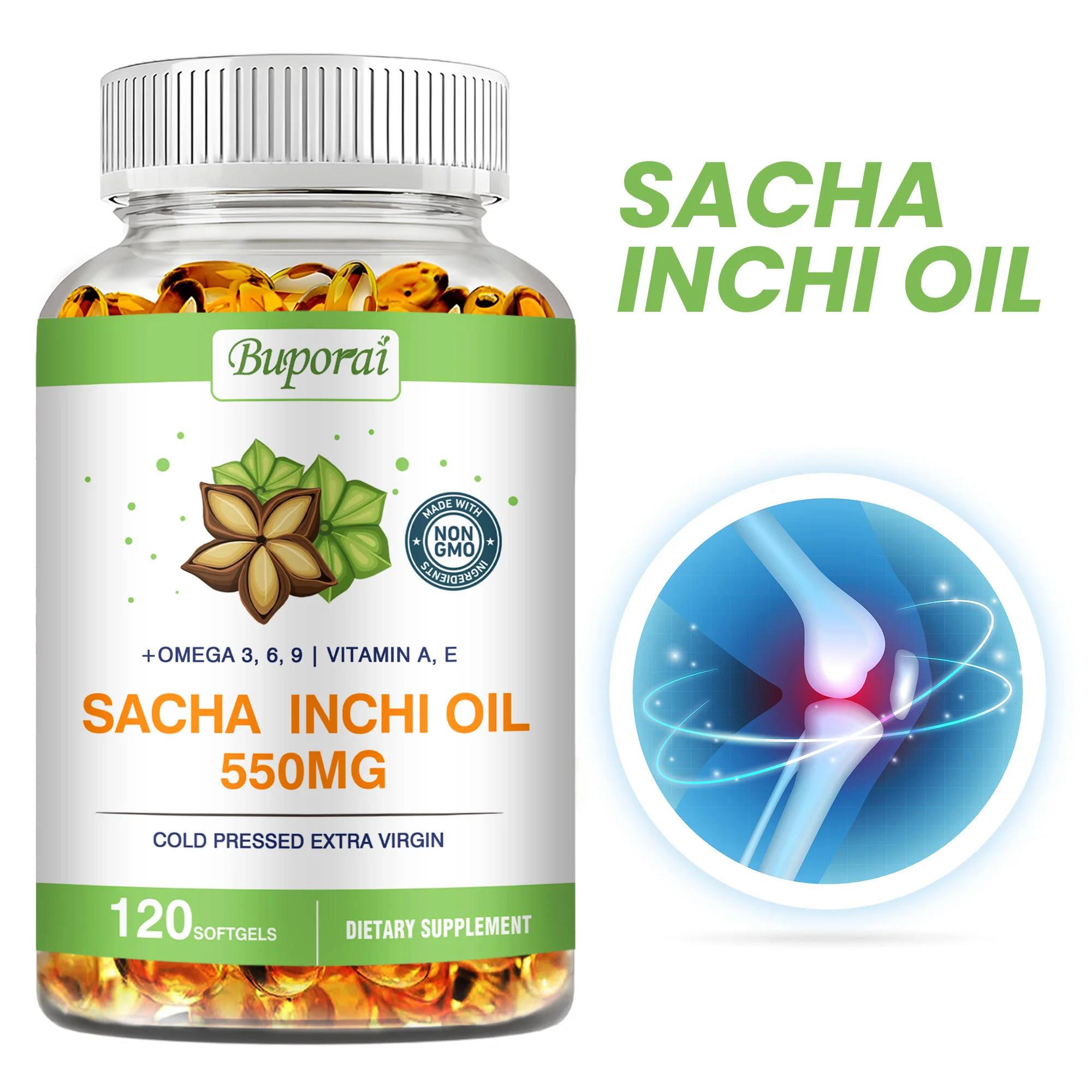 

Organic Sacha Inchi Oil Capsules - Supports Heart and Brain Health, Improves Sleep Quality, Protect Eyes,Skin,Nail,Boosts Energy